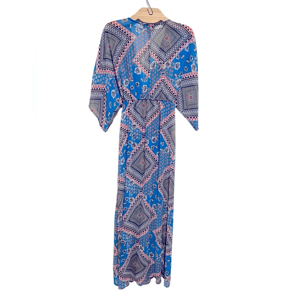 AAKAA KIMONO BOHO FLORAL PRINT EMPIRE WAIST TASSEL TIE DUSTER M - Picture 3 of 9